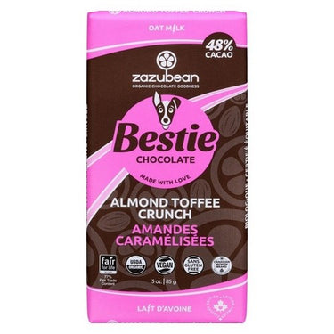 Bestie Oat Milk Chocolate 48% Cacao Almond Toffee Crunch 85 Grams X 12 by Zazubean