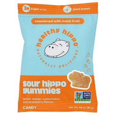 Sour Hippo Gummies Monk Fruit Sweetened 50 Grams X12 by Healthy Hippo