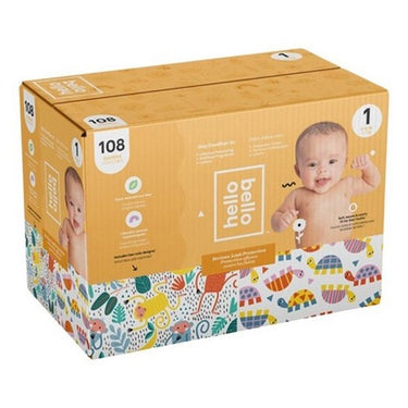 Premium Disposable Baby Diapers Size 1 (8–14 Pounds) Club Box 108 Count by Hello Bello