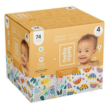 Diapers Lightning Bolt And Animal Design Size 4 (22–37 Pounds) Club Box 74 Count by Hello Bello