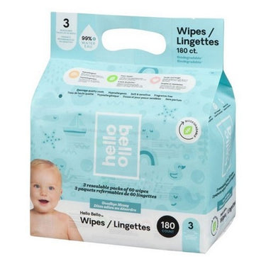 Baby Wipes Super Soft And Super Strong 180 Count X 3 by Hello Bello