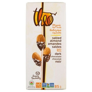 Organic Salted Almond 70% Dark Chocolate Bar 85 Grams (Case Of 12) by Theo