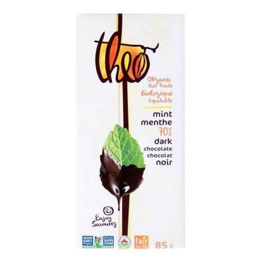 Organic  Mint 70% Dark Chocolate 85 Grams (Case Of 12) by Theo