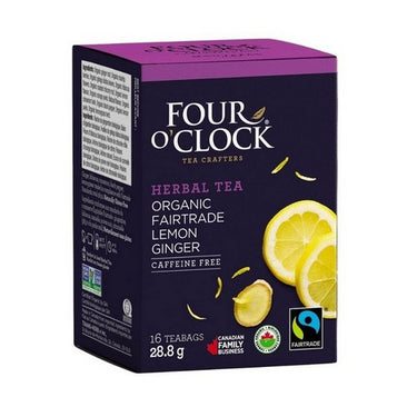 Four O'Clock Tea, Organic Fairtrade Lemon Ginger, 16 Bags (Case Of 6)