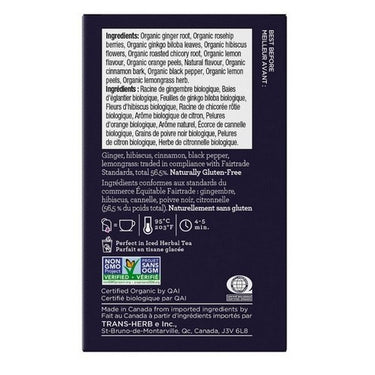 Four O'Clock Tea, Organic Fairtrade Lemon Ginger, 16 Bags (Case Of 6)