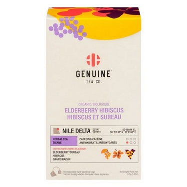 Organic Elderberry Hibiscus Herbal Tea 37 Grams (Case Of 8) by Genuine Tea Co.