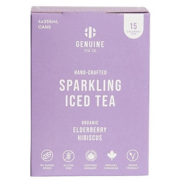 Organic Elderberry Hibiscus Sparkling Iced Tea 355 Ml x 4 Count (Case Of 6) by Genuine Tea Co.