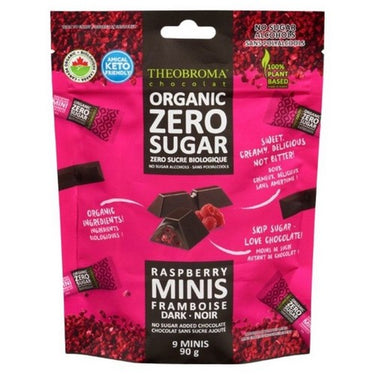 Organic Sugar Free Dark Chocolate and Raspberry Minis 90 Grams (Case Of 10) by Theobroma