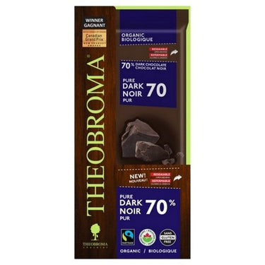 Organic Pure Dark Chocolate 70% Cocoa Bar 80 Grams (Case Of 12) by Theobroma