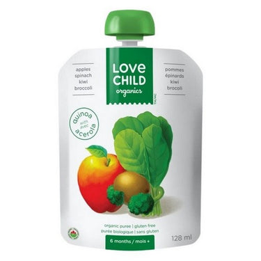 Apples Spinach Kiwi And Broccoli Puree Pouches With Quinoa 128 Ml (Case Of 12) by Love Child Organics