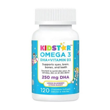 Omega 3 With Vitamin D3 High DHA Lemon Blueberry 120 Count by Kidstar Nutrients