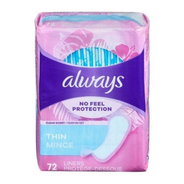 Thin Liners Regular Absorbency Panty Liners No Feel Protection 72 Count by Always Discreet