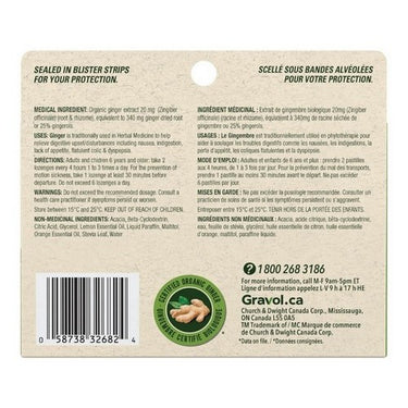 Gravol, Ginger Natural Source Chewable Lozenges, 20 Count