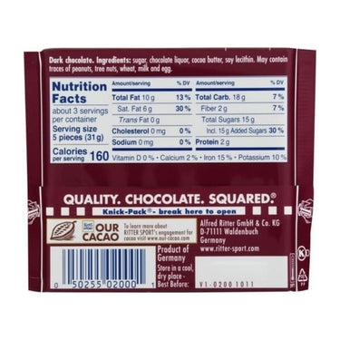 Dark Chocolate 50% Cocoa 100 Grams (Case Of 12) by Ritter Sport