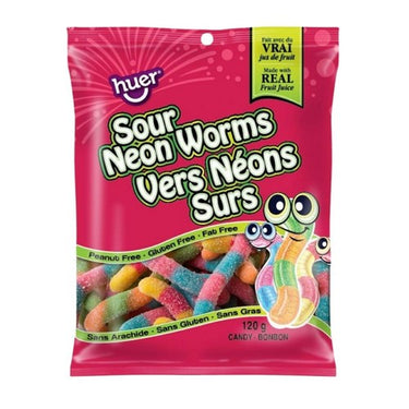 Sour Neon Worms 120 Grams (Case Of 24) by Huer