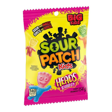 2 Flavours In 1 Sour Gummies Sour Patch Kids Heads 154 Grams (Case Of 12) by Sour Patch Kids