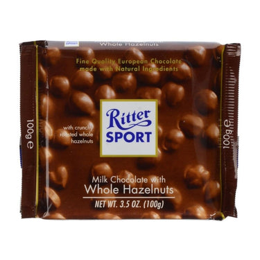 Milk Chocolate With Whole Hazelnuts Candy Bar 100 Grams (Case Of 10) by Ritter Sport