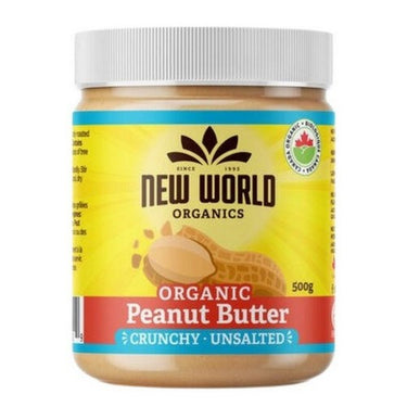 Organic Peanut Butter Crunchy Unsalted 500 Grams (Case Of 12) by New World Organics