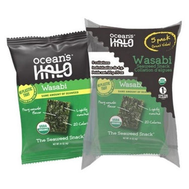 Organic Lightly Roasted Seaweed Snacks Wasabi 20 Grams (Case Of 5) by Ocean's Halo