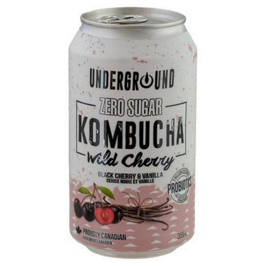 Kombucha Zero Sugar Wild Cherry Black Cherry & Vanilla 4 X 355 Ml (Case Of 6) by Underground