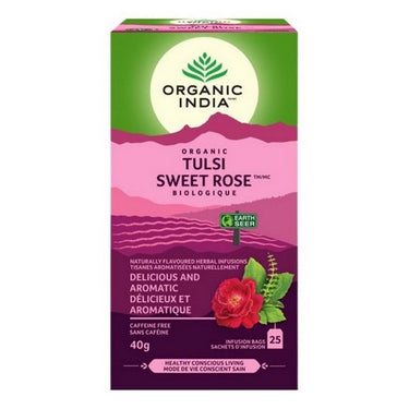 Organic Herbal Infusions Tulsi Sweet Rose 25 Bags (Case Of 5) by Organic India