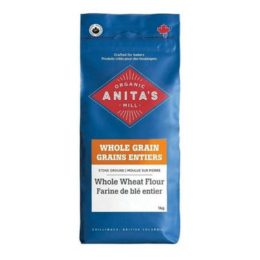 Organic Whole Wheat Flour Stone Ground 1 kg (Case Of 4) by Anitas Organic