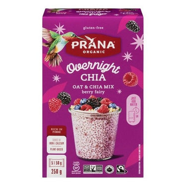 Organic Overnight Chia Oat & Chia Mix Berry Fairy 5 X 50 Grams (Case Of 8) by Prana