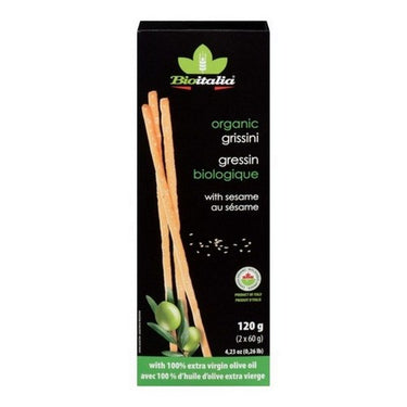 Organic Breadsticks Grissini w/Sesame 120 Grams (Case Of 12) by Bioitalia