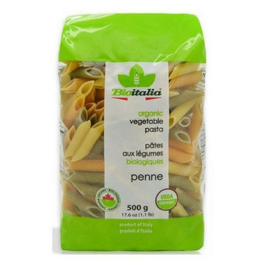 Organic Penne Vegetable (Tri-colour) Durum Semolina 500 Grams (Case Of 12) by Bioitalia
