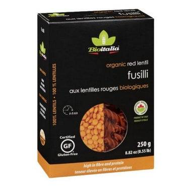 Organic Fusilli Red Lentil 250 Grams (Case Of 12) by Bioitalia