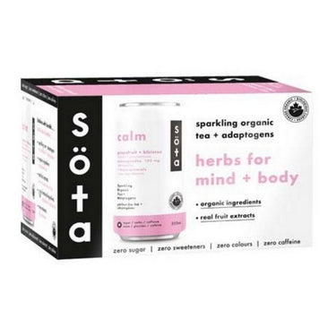 Organic Sparkling Tea & Adaptogens Calm Grapefruit & Hibiscus 6 X 355 Ml (Case Of 4) by SOTA