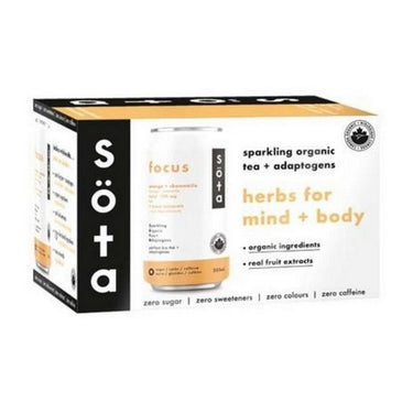Organic Sparkling Tea & Adaptogens Focus Orange & Chamomile 6 X 355 Ml (Case Of 4) by SOTA