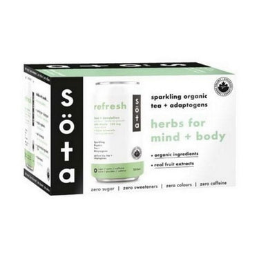 Organic Sparkling Tea & Adaptogens Refresh Lime & Dandelion 6 X 355 Ml (Case Of 4) by SOTA