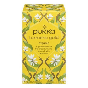 Pukka Herbal Teas, Organic Herbal Tea Turmeric Gold w/Lemon & Green Tea, 20 Count (Case Of 4)