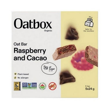 Organic Oat Bar Raspberry & Cacao Plant-Based 5 X 24 Grams (Case Of 12) by Oatbox