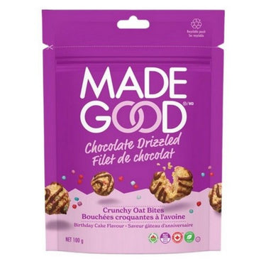 Organic Crunchy Oat Bites Chocolate Drizzled Birthday Cake Flavoured 100 Grams (Case Of 6) by Madegood