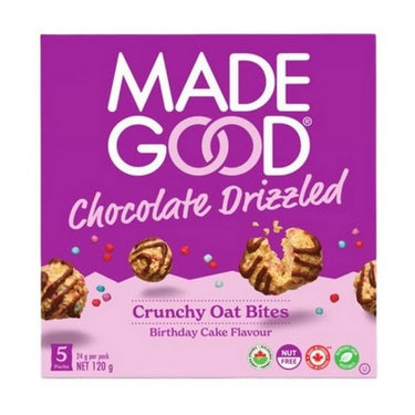 Organic Crunchy Oat Bites Chocolate Drizzled Birthday Cake Flavoured 5 X 24 Grams (Case Of 6) by Madegood