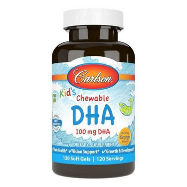 Carlson, Kid's Chewable DHA Softgels Orange, 100mg, 120 Count