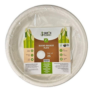 Bagasse 9-Inch Round Plates Pack of 25 by Earth Cleanse