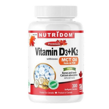 Vitamin D3+K2 with MCT Oil 300 Softgels by Nutridom