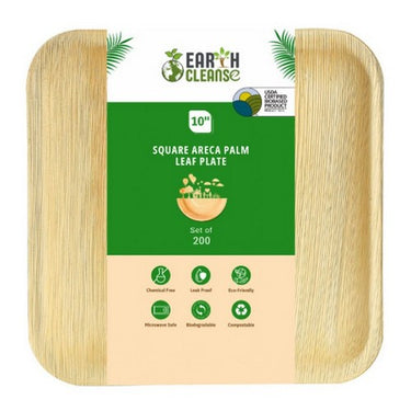 10" Square Arecapalm Leaf Plate Premium 200 Pack by Earth Cleanse