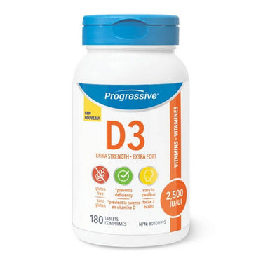 Progressive, Vitamin D3 Extra Strength 2500 IU, 180 Tablets