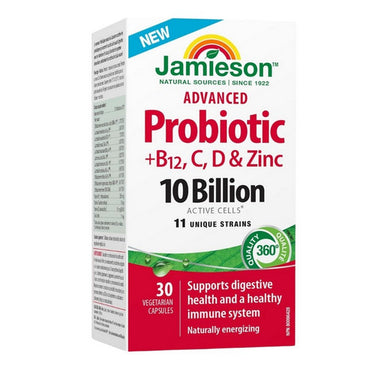 Jamieson Vitamins, Advanced Probiotic + Vitamin C, D, B12 & Zinc, 30 Capsules