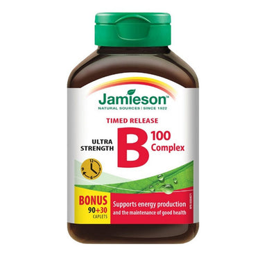 Jamieson Vitamins, Ultra Strength B Complex 100 Timed Release Bonus Size, 120 Caplets