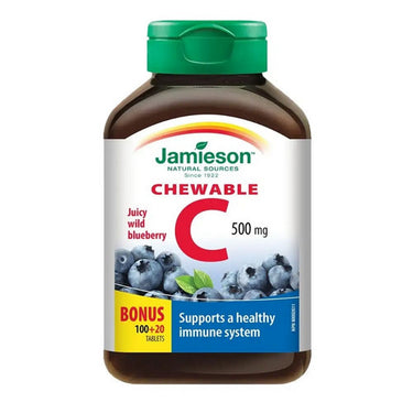 Jamieson Vitamins, Chewable Vitamin C Juicy Wild Blueberry Bonus Size, 500 Mg, 120 Chews