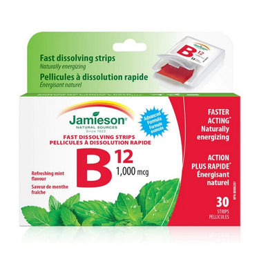 Jamieson Vitamins, Vitamin B12 Fast-Dissolving Strips Methylcobalamin Mint, 1,000 Mcg, 30 Strips