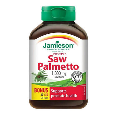 Jamieson Vitamins, Prosteasetm Saw Palmetto Raw Herb Bonus Size, 1,000 Mg, 60 Softgels