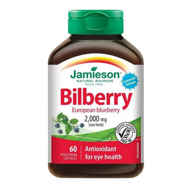 Jamieson Vitamins, Bilberry European Blueberry Raw Herb, 2,000 Mg, 60 Capsules