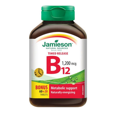 Jamieson Vitamins, Vitamin B12 Timed Release Methylcobalamin Bonus Size, 1,200 Mcg, 80 Tablets