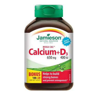 Jamieson Vitamins, Mega Caltm Calcium + Vitamin D3 400 IU, 650 Mg, 120 Caplets